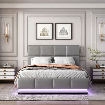 OKWISH - Letto imbottito 140x200 LED - Grau Ecopelle - Bed OKWISH - Letto imbottito 140x200 LED - Grau Ecopelle - Bed