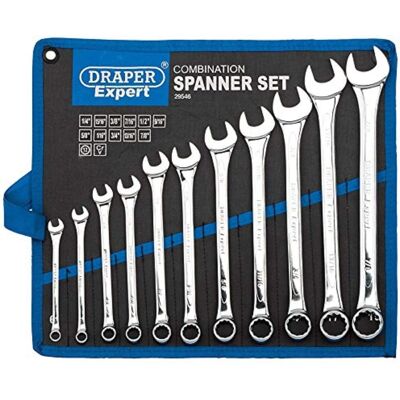 Draper - Expert 29546 - Set di 11 chiavi combinate hi Torq Imperial in metallo cromato Draper - Expert 29546 - Set di 11 chiavi combinate hi Torq Imperial in metallo cromato