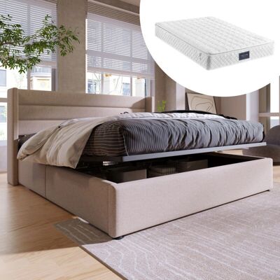 WISHDOR - Letto contenitore 140x200 - Beige - Cama con almacenamiento WISHDOR - Letto contenitore 140x200 - Beige - Cama con almacenamiento