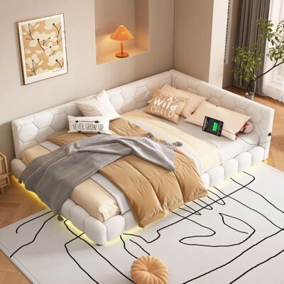 OKWISH - Dormeuse Chaise Longue - 140x200 cm - Puerto USB-C - Luz ambiental 16 colores - Sofá cama OKWISH - Dormeuse Chaise Longue - 140x200 cm - Puerto USB-C - Luz ambiental 16 colores - Sofá cama