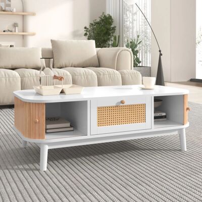MODFU - 110x55x38.5cm - Nogal - Ratán - Mesa de centro MODFU - 110x55x38.5cm - Nogal - Ratán - Mesa de centro