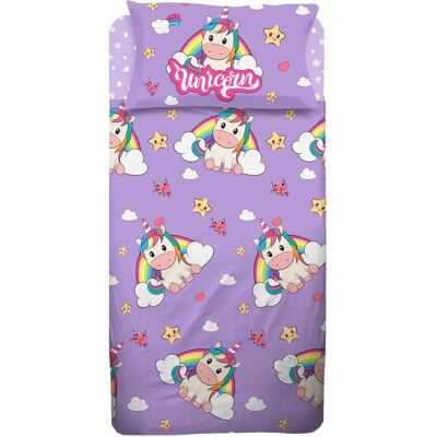 Lilac Unicorn Rainbow Single Bed Linen Set - Bed linen set Lilac Unicorn Rainbow Single Bed Linen Set - Bed linen set