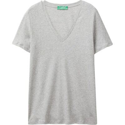 Benetton Βαμβακερό T-shirt με V λαιμόκοψη - T-shirt Benetton Βαμβακερό T-shirt με V λαιμόκοψη - T-shirt