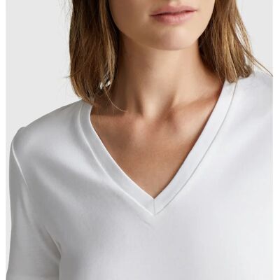 Benetton L Λευκό T-shirt με V-λαιμόκοψη - T-shirt Benetton L Λευκό T-shirt με V-λαιμόκοψη - T-shirt