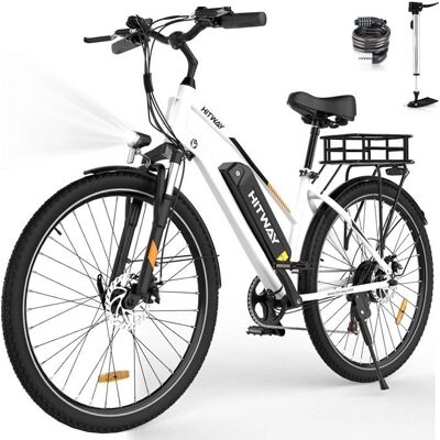 Vélo électrique HITWAY 28" Blanc - Shimano 7 vitesses - Batterie amovible - Publicité Vélo électrique HITWAY 28" Blanc - Shimano 7 vitesses - Batterie amovible - Publicité