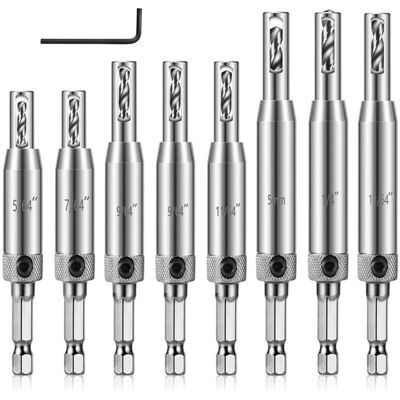 QIEDIE - 9-Piece Hinge Drill Bit Set - Auto-centering - Drill guide QIEDIE - 9-Piece Hinge Drill Bit Set - Auto-centering - Drill guide