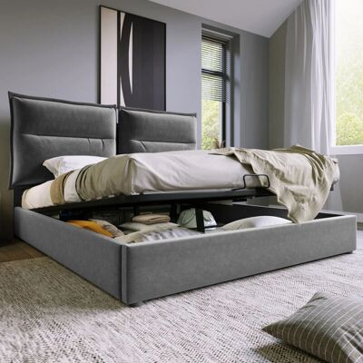 WISHDOR - Letto contenitore 140x200 - Gris - Cama WISHDOR - Letto contenitore 140x200 - Gris - Cama