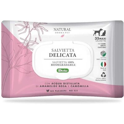Derbe Pet - Salviette biodegradabili delicate - Camomilla & Rosa - 35 pz Derbe Pet - Salviette biodegradabili delicate - Camomilla & Rosa - 35 pz