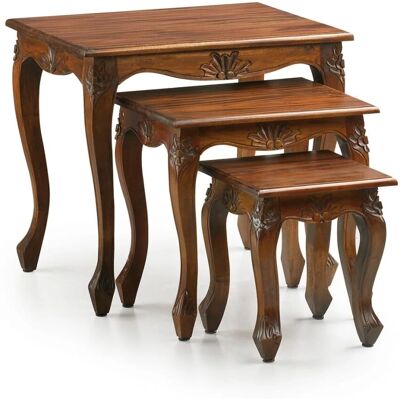 Moycor Vintage - Lot de 3 tables en bois de merisier - 60x45x55cm - Publicité Moycor Vintage - Lot de 3 tables en bois de merisier - 60x45x55cm - Publicité