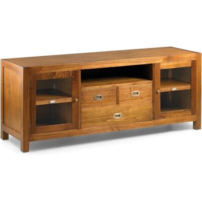 Mueble de TV en Madera de Mindi - 3 Cajones, 2 Puertas de Cristal Mueble de TV en Madera de Mindi - 3 Cajones, 2 Puertas de Cristal