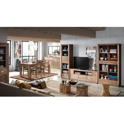 Meuble TV en bois de Mindi avec 5 tiroirs - Marron - Meuble TV - Publicité Meuble TV en bois de Mindi avec 5 tiroirs - Marron - Meuble TV - Publicité
