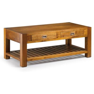 Mesa de centro de madera de mindi Moyo - 2 Cajones, Marrón - Mesa de café Mesa de centro de madera de mindi Moyo - 2 Cajones, Marrón - Mesa de café