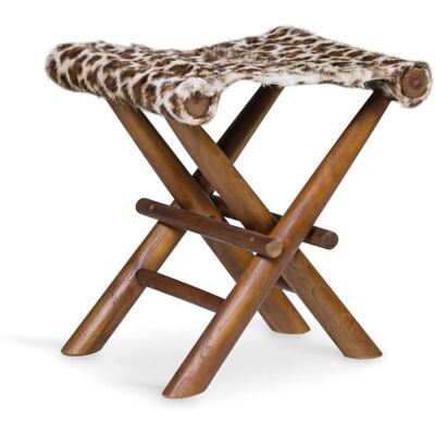 MOYCOR Tabouret Pliable en Teck et Cuir Léopard - Siège - Publicité MOYCOR Tabouret Pliable en Teck et Cuir Léopard - Siège - Publicité