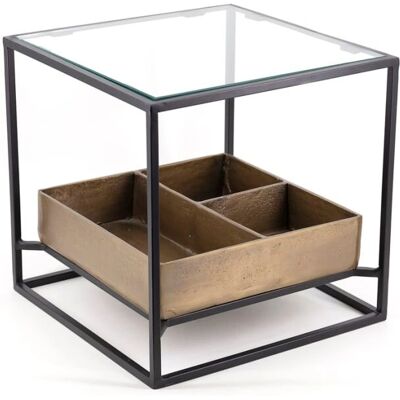 MOYCOR Table basse - Aluminium et verre noir 42x40x42cm - Publicité MOYCOR Table basse - Aluminium et verre noir 42x40x42cm - Publicité