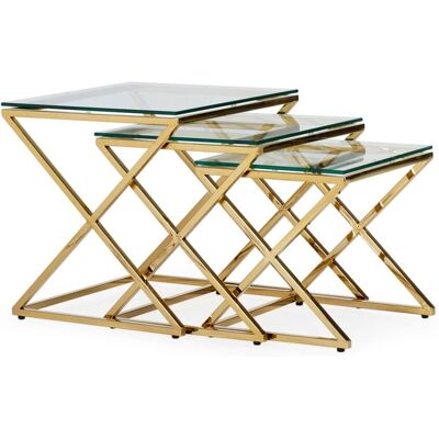 Tables d'appoint en acier inoxydable et verre trempé - 3 pièces - Publicité Tables d'appoint en acier inoxydable et verre trempé - 3 pièces - Publicité