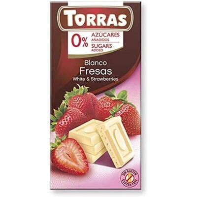 Torras Chocolat Blanc & Fraise - 75g - Chocolat - Publicité Torras Chocolat Blanc & Fraise - 75g - Chocolat - Publicité