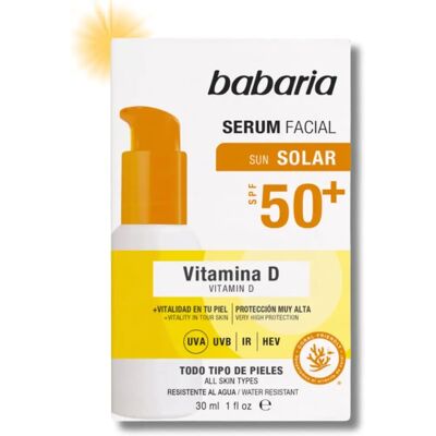 Babaria Sérum Vitamin D SPF50+ - Protection solaire visage, 30ml Babaria Sérum Vitamin D SPF50+ - Protection solaire visage, 30ml
