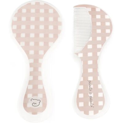 Brosse et peigne bébé Pasito a Pasito - Vichy rose - Kit de soin bébé - Publicité Brosse et peigne bébé Pasito a Pasito - Vichy rose - Kit de soin bébé - Publicité