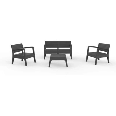 Conjunto de Jardín MYLIA - Polipropileno antracita, 2 Sillas, Sofá, Mesa de centro Conjunto de Jardín MYLIA - Polipropileno antracita, 2 Sillas, Sofá, Mesa de centro