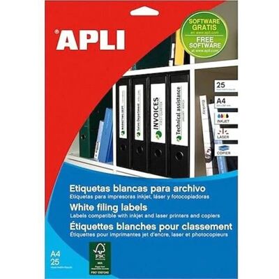 Apli Weiße 190x38mm Etiketten - 25 Blätter Apli Weiße 190x38mm Etiketten - 25 Blätter