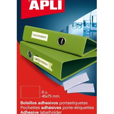 Pochettes adhésives Apli pour étiquettes 45x75mm Pack de 6 Pochettes adhésives Apli pour étiquettes 45x75mm Pack de 6