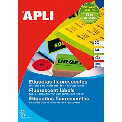 APLI Fluorescent Labels - 64x33.9mm - 20 Sheets APLI Fluorescent Labels - 64x33.9mm - 20 Sheets