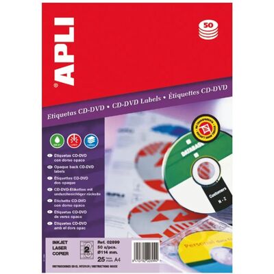 Etiquetas blancas para CD/DVD Apli - Etiquetas para CD/DVD Etiquetas blancas para CD/DVD Apli - Etiquetas para CD/DVD