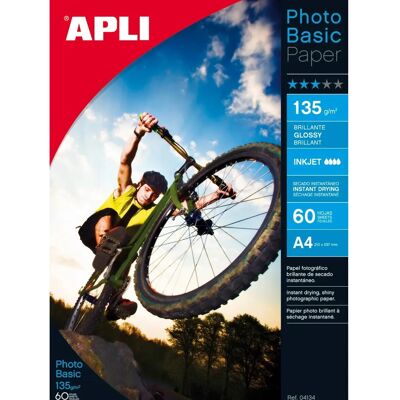 Carta fotografica lucida A4 Apli - 135g, 60 fogli Carta fotografica lucida A4 Apli - 135g, 60 fogli
