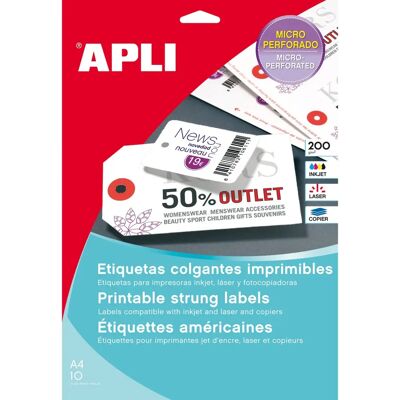 Étiquettes suspendues imprimables blanches APLI - Étiquettes Étiquettes suspendues imprimables blanches APLI - Étiquettes
