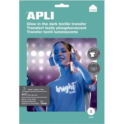 Apli Transfer Paper - A4 Glow in the Dark Glossy - 3 Sheets Apli Transfer Paper - A4 Glow in the Dark Glossy - 3 Sheets
