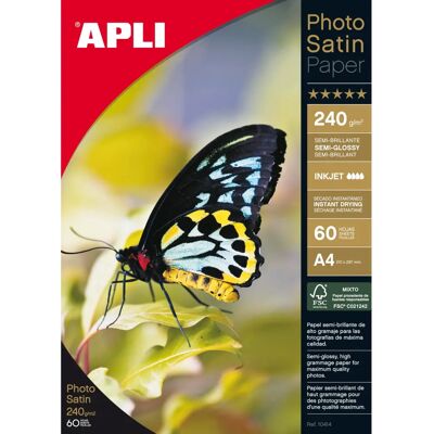 Papier Photo Satin Semi-Brillant A4 240g 60 Feuilles - Publicité Papier Photo Satin Semi-Brillant A4 240g 60 Feuilles - Publicité