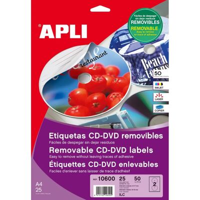 Apli Weiße Ø 114/117 mm Matt CD/DVD Etiketten - 25 Blätter Apli Weiße Ø 114/117 mm Matt CD/DVD Etiketten - 25 Blätter