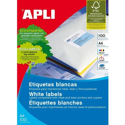 Apli Weiße Selbstklebende Etiketten - 100 Blätter - A4 - 175x135mm Apli Weiße Selbstklebende Etiketten - 100 Blätter - A4 - 175x135mm