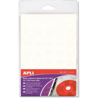 Bouton adhésif blanc APLI pour CD/DVD - Pack de 35 Bouton adhésif blanc APLI pour CD/DVD - Pack de 35