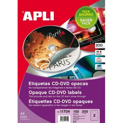 Apli Fehér 117mm CD/DVD címkék - Címkék lemezekhez Apli Fehér 117mm CD/DVD címkék - Címkék lemezekhez