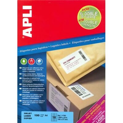 Apli Weiße Papieretiketten - 105 x 37 mm - 100 Blätter Apli Weiße Papieretiketten - 105 x 37 mm - 100 Blätter