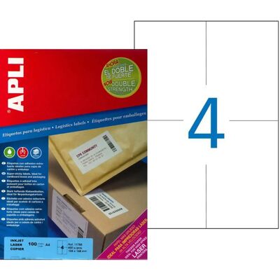 Étiquettes Adhésives Extra-Fortes A4 - Étiquettes, Blanches, 105x148mm - Publicité Étiquettes Adhésives Extra-Fortes A4 - Étiquettes, Blanches, 105x148mm - Publicité
