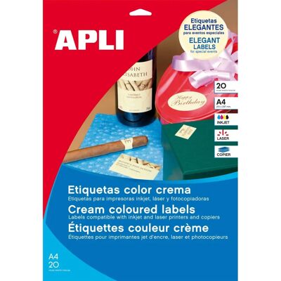 Apli Cream A4 Labels - 20 Sheets - 210x297mm Apli Cream A4 Labels - 20 Sheets - 210x297mm