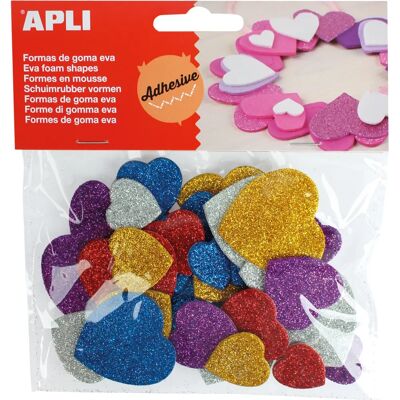 Formes de Cœurs en Mousse Adhésives Pailletées - 50 pcs - Publicité Formes de Cœurs en Mousse Adhésives Pailletées - 50 pcs - Publicité