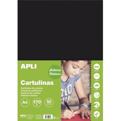 APLI 14253 - Papier de construction noir - 170 g/m² - 50 feuilles APLI 14253 - Papier de construction noir - 170 g/m² - 50 feuilles