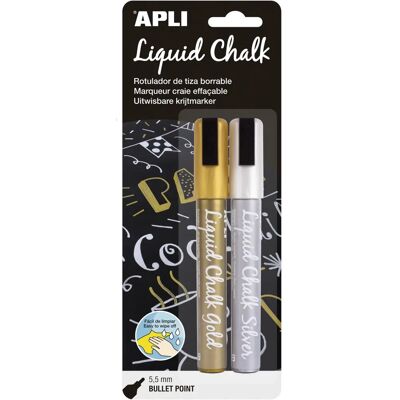 Marqueur à la craie liquide APLI - Couleurs métalliques - Pointe ronde 5,5mm - Multicolore Marqueur à la craie liquide APLI - Couleurs métalliques - Pointe ronde 5,5mm - Multicolore