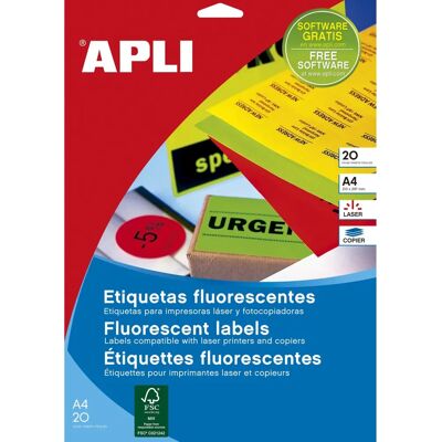 Étiquettes Auto-adhésives Rouges Fluo APLI - 99,1x38,1mm, Pack de 20 feuilles - Publicité Étiquettes Auto-adhésives Rouges Fluo APLI - 99,1x38,1mm, Pack de 20 feuilles - Publicité
