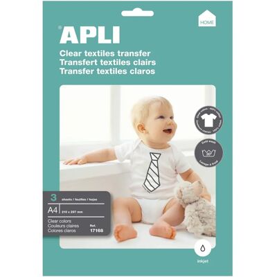 Papier de transfert APLI pour textiles clairs ou blancs - 3 feuilles - Publicité Papier de transfert APLI pour textiles clairs ou blancs - 3 feuilles - Publicité