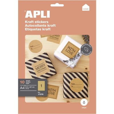 APLI Braune Kraftpapieretiketten - Oval, A4, Packung mit 10 APLI Braune Kraftpapieretiketten - Oval, A4, Packung mit 10