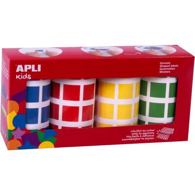 Apli 20mm Quadratische Aufkleber - 4 Rollen Bunte Farben Apli 20mm Quadratische Aufkleber - 4 Rollen Bunte Farben