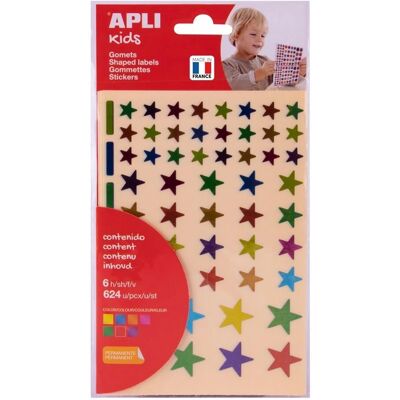 Set d'Autocollants Étoile APLI KIDS - 6 Feuilles, Couleurs Métalliques - 624 pcs - Publicité Set d'Autocollants Étoile APLI KIDS - 6 Feuilles, Couleurs Métalliques - 624 pcs - Publicité