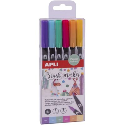 Set de 6 Marqueurs Pinceau Double - Couleurs Pastel - Encre à l’eau Set de 6 Marqueurs Pinceau Double - Couleurs Pastel - Encre à l’eau
