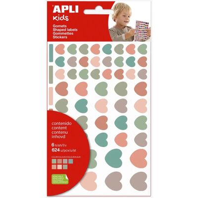 Apli Kids Szív Matricák - 6 Lap, 624 Leválasztható, Észt Színek Apli Kids Szív Matricák - 6 Lap, 624 Leválasztható, Észt Színek