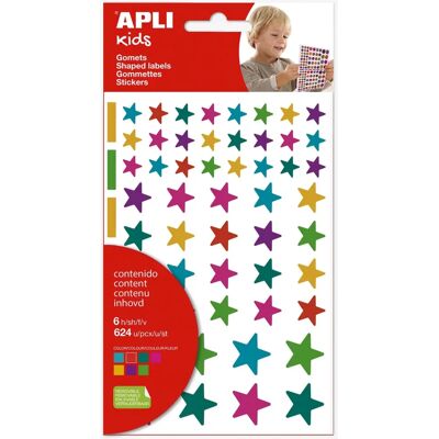 Autocollants Étoiles APLI KIDS - 6 Feuilles, 624 Étoiles Amovibles - Couleurs Vives - Publicité Autocollants Étoiles APLI KIDS - 6 Feuilles, 624 Étoiles Amovibles - Couleurs Vives - Publicité