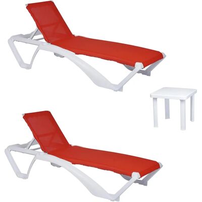 Ensemble de Mobilier de Jardin Blanc et Rouge - Empilable, Inclinaison, Roues - Publicité Ensemble de Mobilier de Jardin Blanc et Rouge - Empilable, Inclinaison, Roues - Publicité
